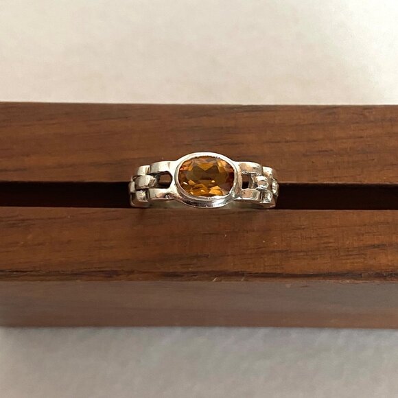 Sterling Silver 925 East West Oval Citrine Basketweave Chain Link Band Ring Sz 8 - Picture 5 of 16
